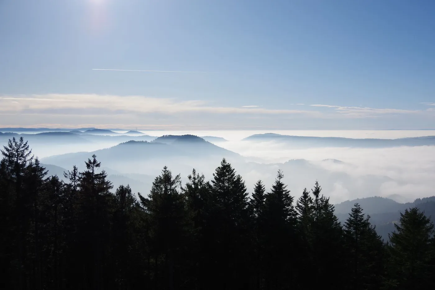 Blick über die nebelverhangenen Höhen des Schwarzwalds
